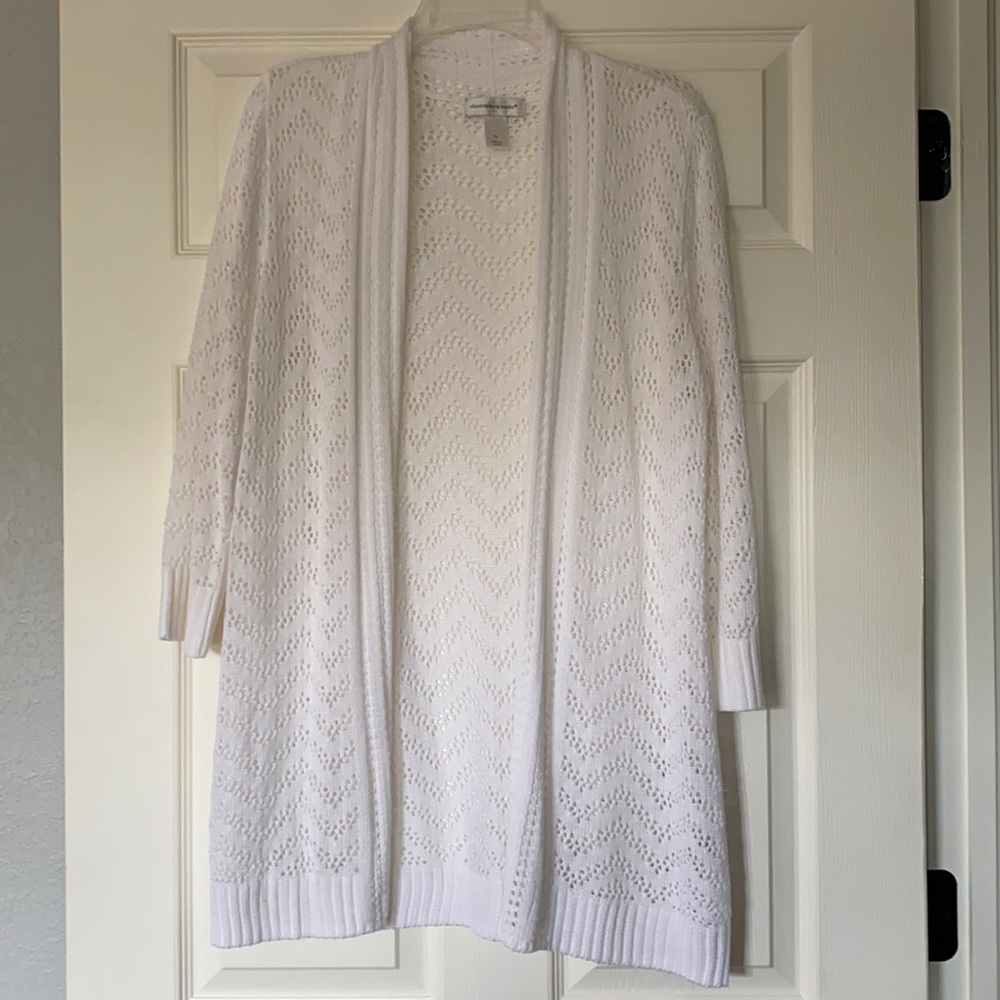 Christopher & Banks White 3/4 Sleeve Cardigan